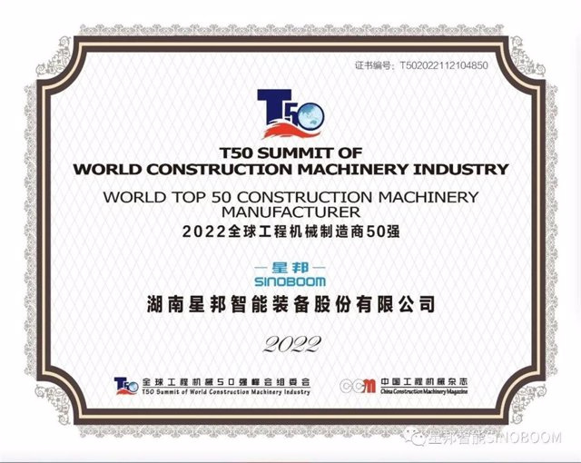 RELEASE: Sinoboom Ranks in T50 Summit of Global Construction Machinery Industry 2022