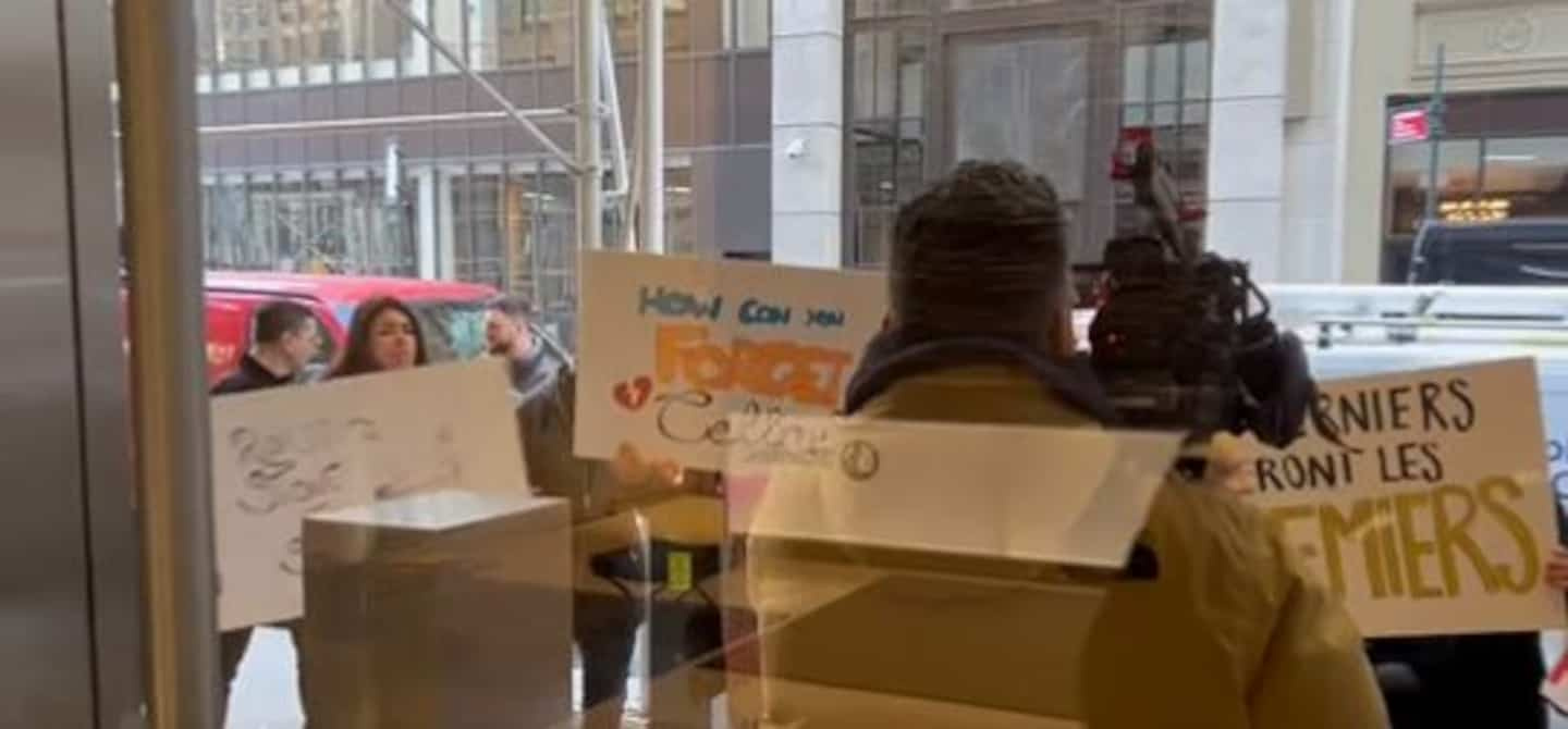 Fans demonstrate outside Rolling Stone offices for Celine Dion