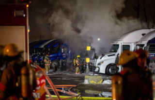 Six trucks were engulfed in flames in Dorval